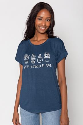 T-shirt manches courtes à imprimé "Easily Distracted by Plants"