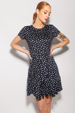 Navy Ditsy Floral Short Sleeve Tiered Dress