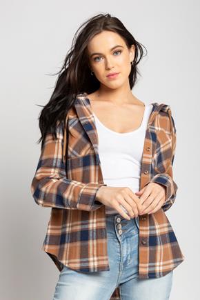Reese Plaid Flannel Long Sleeve Hooded Shirt