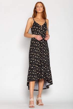 Ditsy Brushed Braided Strap High-Low Dress with Padded Cups