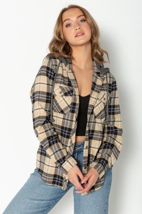 Sabrina Plaid Flannel Shirt with French Terry Hood
