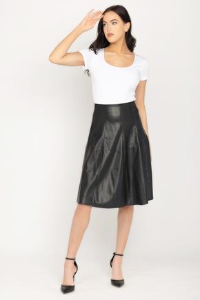 Vegan Leather Seamed Skirt