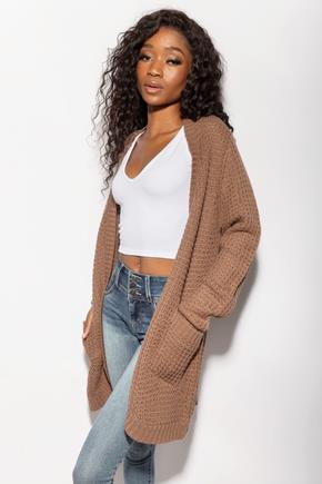 Shaker Knit Open Cardigan with Pockets