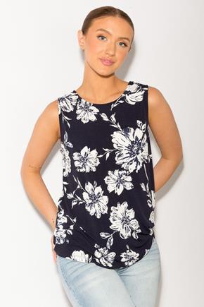 Large Floral Sleeveless Top with Criss Cross Back