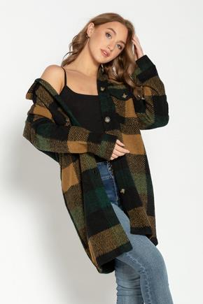 Manteau-chemise surdimensionné en laine mélangée à carreaux