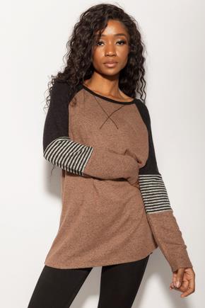 Supersoft Colour-Block Crewneck with Stripe Insert on Sleeves