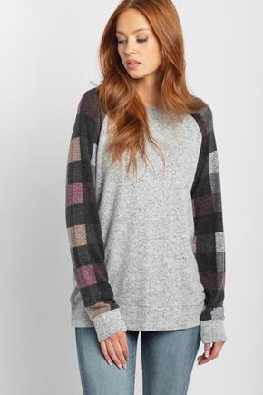 Supersoft Sweater with Plaid Supersoft Sleeves