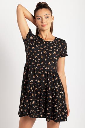 Ditsy Floral Short Sleeve Tiered Dress