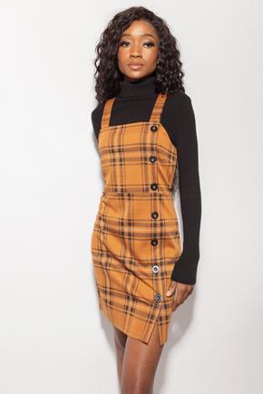 Marley Plaid Bodycon Jumper with Asymmetrical Buttons