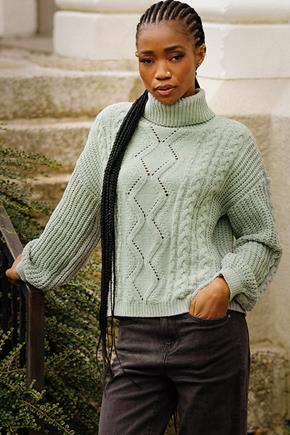 Chenille Cable Knit Turtleneck Sweater