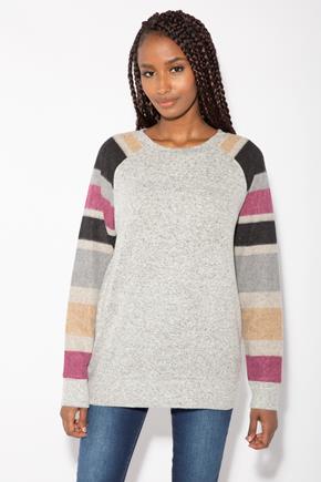 Supersoft Sweater with Stripe Plush Sleeves