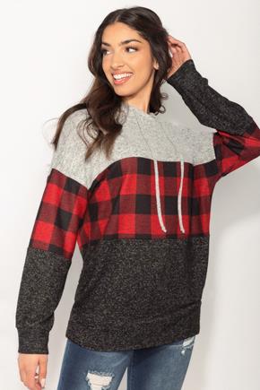 Buffalo Plaid Supersoft Colour-Blocked Hoodie