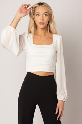 Scuba Crepe Crop Top with Chiffon Sleeves