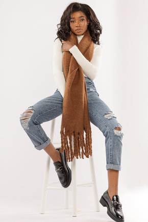 Solid Oblong Scarf with Chunky Fringe