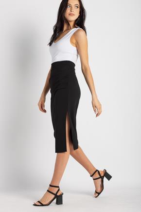 Scuba Crepe Midi Skirt with Side Slit