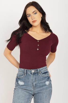 Ribbed Off Shoulder Elbow Sleeve Top