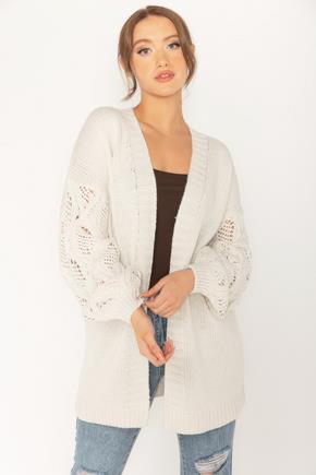 Open Cardigan with Novelty Stitch Balloon Sleeves