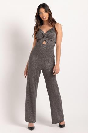 Metallic Spaghetti Strap Jumpsuit with Cut-Out