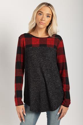 Buffalo Plaid Colour-Block Sweater with Suede Elbow Patches