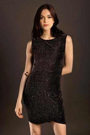 Rainbow Glitter Sleeveless Dress with Sequins and Ruching