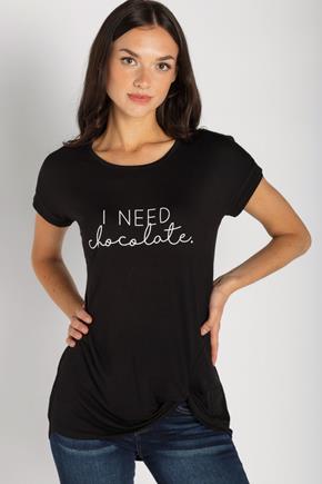 T-shirt ourlet noué "I Need Chocolate"