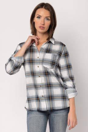Plaid Knit Shirt with Roll-Up Sleeves