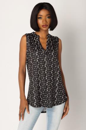 Sleeveless Blouse with Abstract Print