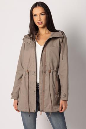 Enzyme Wash Twill Hooded Anorak with PU Details