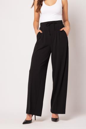 Knit High-Rise Pleated Wide Leg Pant with Drawstring