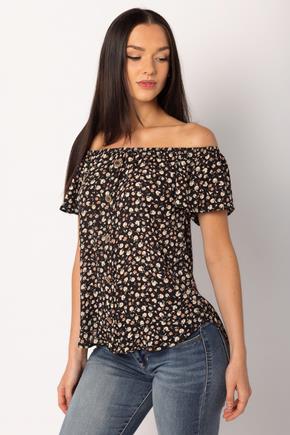 Ditsy Off-Shoulder Top with Buttons