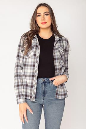 Eliza Blue Plaid Flannel Shirt with French Terry Hood