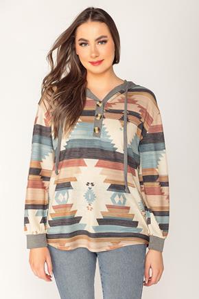 Geometric French Terry Half-Placket Hoodie