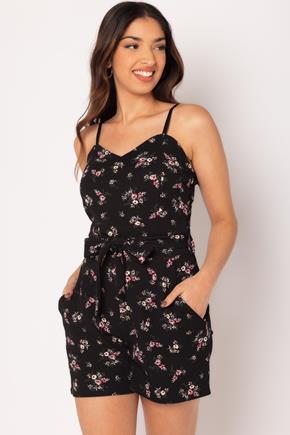 Ditsy Liverpool Romper with Tie-Belt