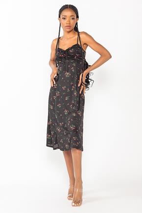 Ditsy Vienna Midi Dress with Ruched Bust