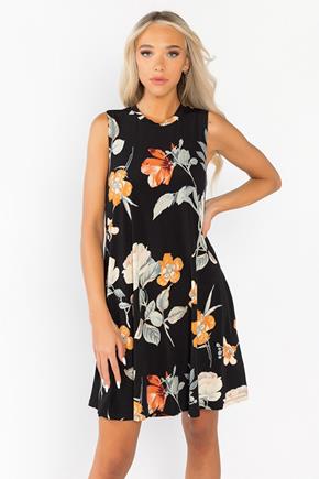 Large Floral Sleeveless Midi Dress with Pockets
