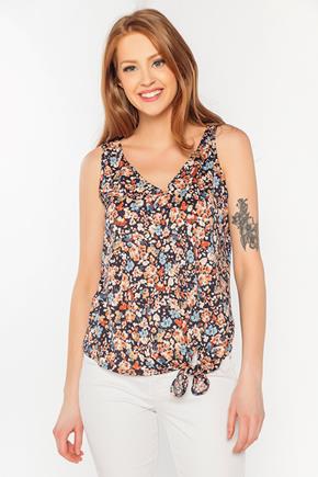 Floral Sleeveless Double V-Neck with Side Tie