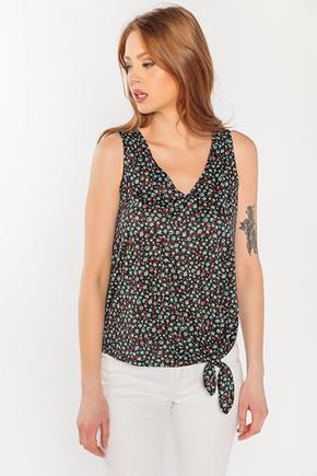 Ditsy Sleeveless Double V-Neck with Side Tie