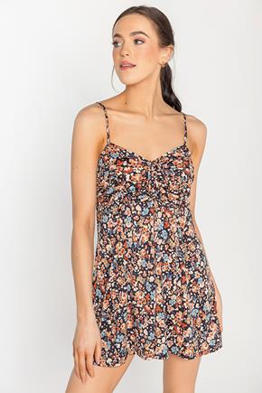 Ditsy Romper with Ruched Bust