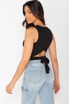 Rib Crop Top with Open Back and Tie