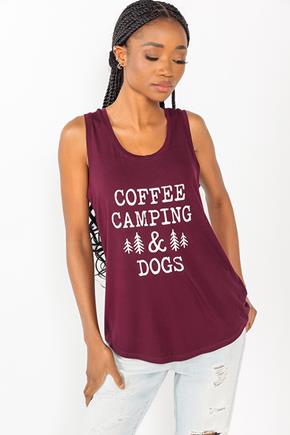 Camisole à imprimé "Coffee, Camping & Dogs"