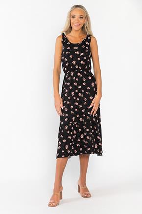 Daisy Brushed Midi Dress with Tie on Shoulders