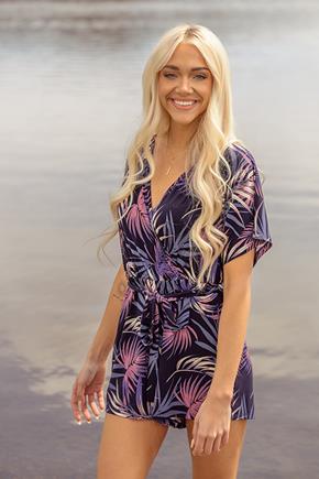 Tropical Crossover Romper with Tie-Belt