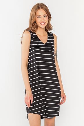 Stripe Brushed V-Neck Dress