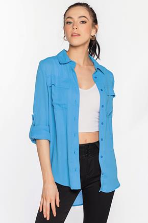 Button-Front Blouse with Pockets
