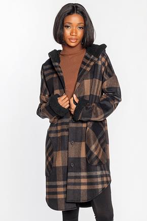 Brown Plaid Shacket with Sherpa Lining