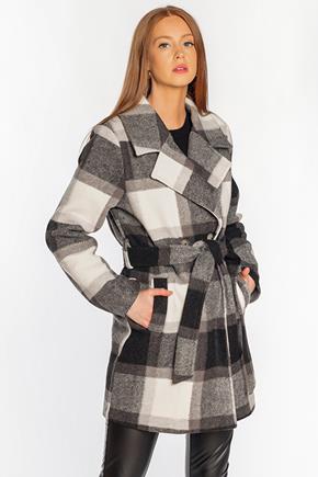 Brushed Plaid Double-Breasted Coat