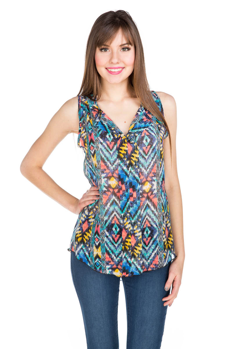 aztec pattern sleeveless blouse