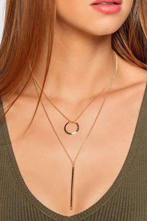 Double Necklace with Bar and Circle Pendant